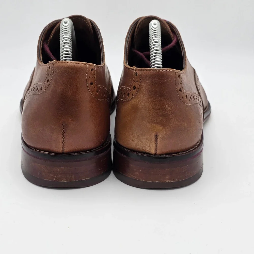 Johnston & Murphy Conard Oxford Mens 8 Tan Leather Brogue Cap Toe Dress Shoes